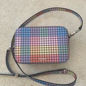 Ganni Women's Check Print Leather Cross Body Bag